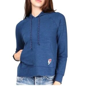 Sundry Women's Blue Spells‎ Out Love Pullover Hoodie Size 2/Med Lightning Bolt